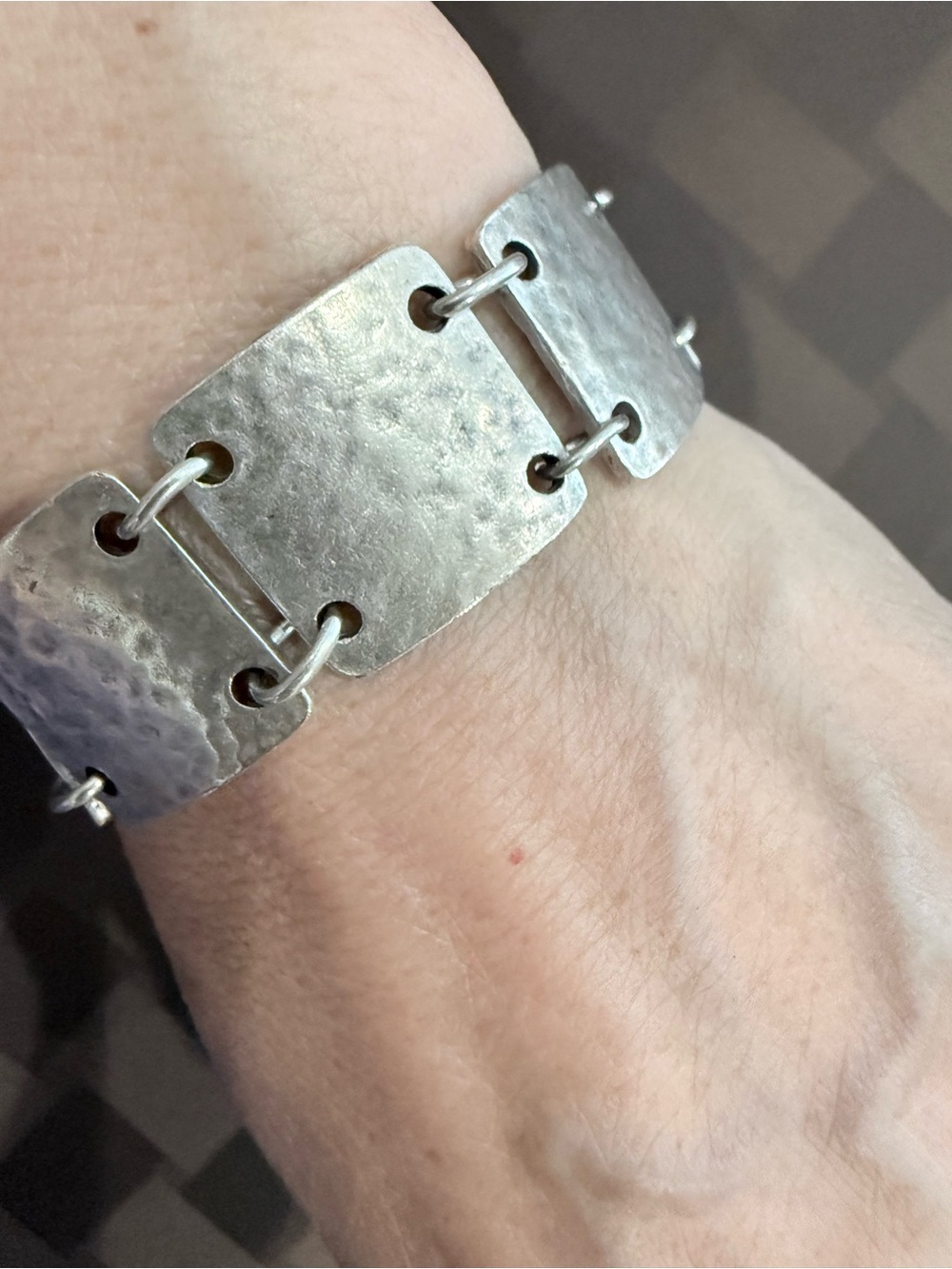 Vintage Silver-Tone Hammered Panel
Bracelet w/ Antique Ottoman Coin Tag (8.5")